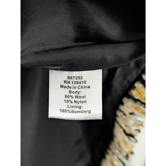 Ann Mashburn Ana Yellow Black Wool Tweed Fringe Top Size Medium - Picture 5 of 7